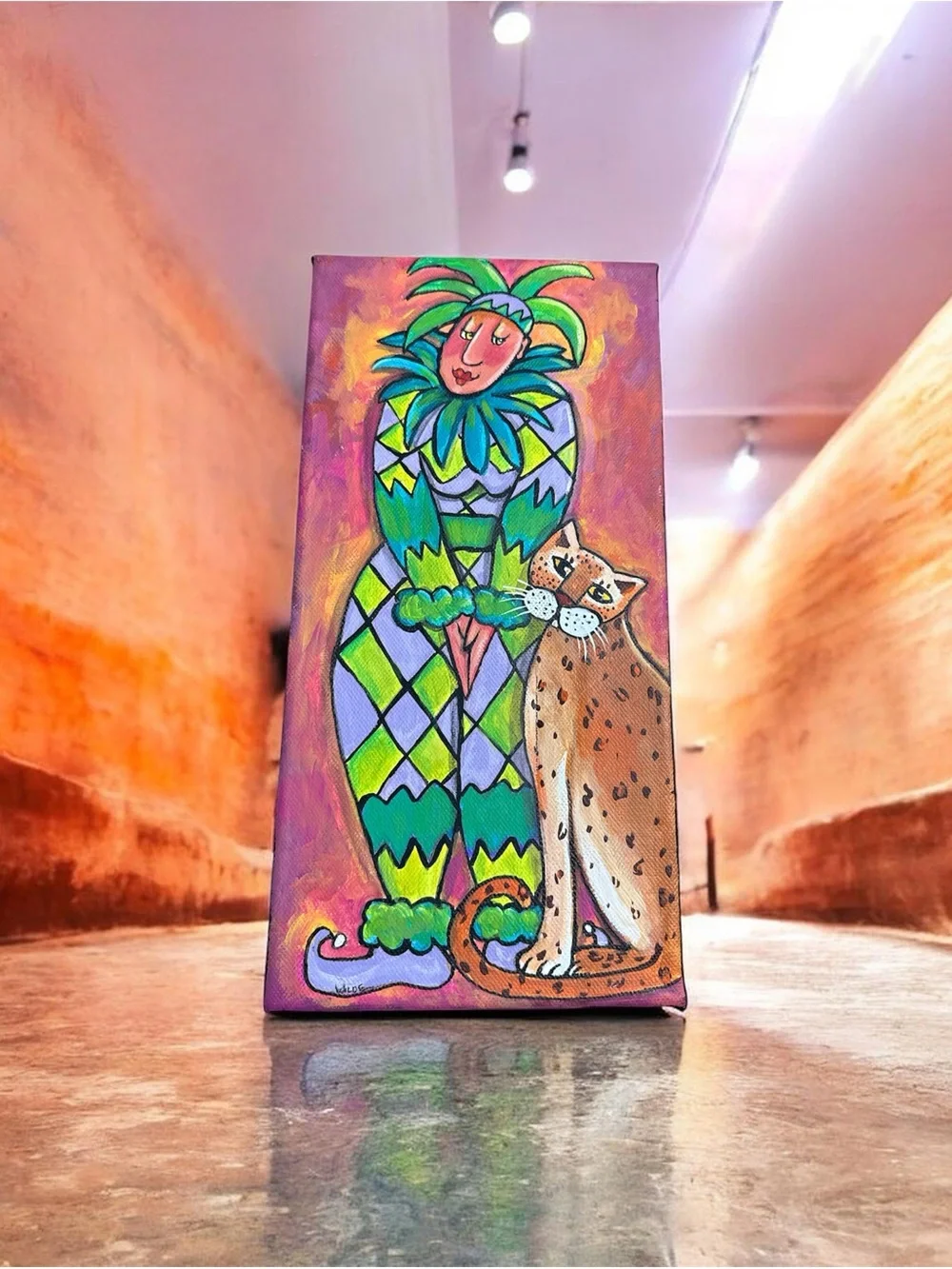 Colorful Harlequin Jester Wall Art look a like Green and Purple By Wilde 2005